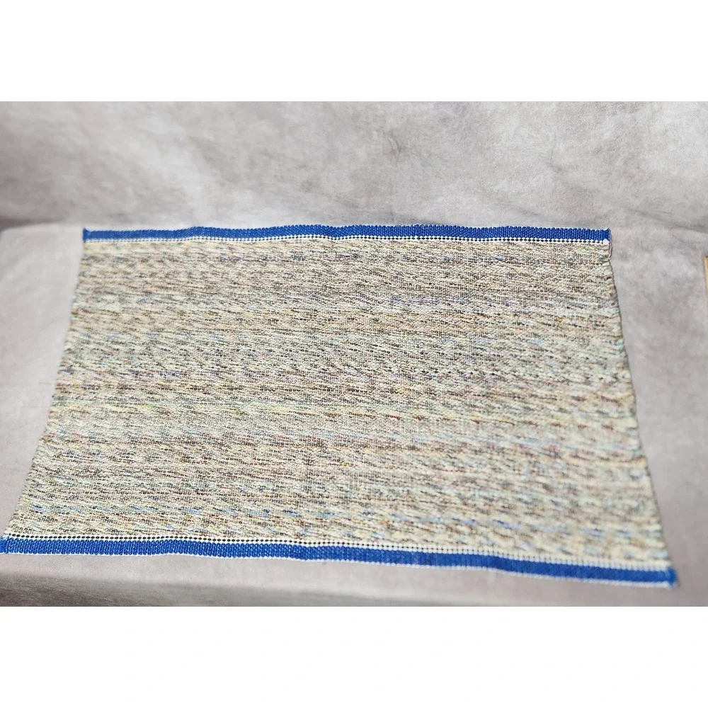 Vintage 80's Country Kitchen Goose Woven Rug Farmhouse Sink Blue Border Hearts
